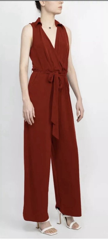 NWT Nina Leonard  Red Wide-Leg Halter Jumpsuit Women's size XL Great For Holiday