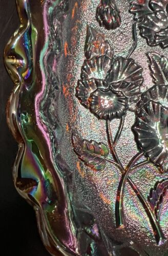 Imperial Carnival Glass Ruffled Scalloped Dark Amber Pansy Pickle Dish - Picture 7 of 12