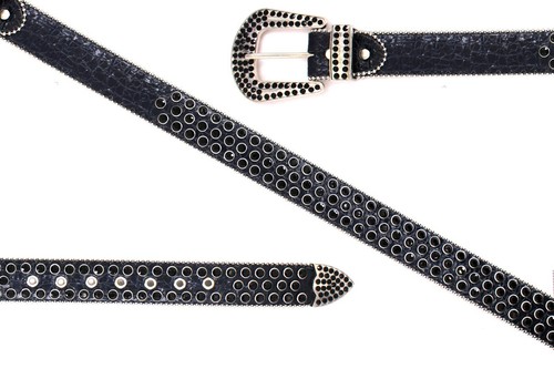 Rhinestone Western Belt Bling Stone Silver Bluish Black Unisex Men Pants Size 42 - Picture 5 of 9