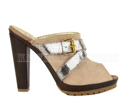 JUST CAVALLI BY ROBERTO CAVALLI SHOES WOODEN CLOGS MULES SUEDE LEATHER 36.5 6.5