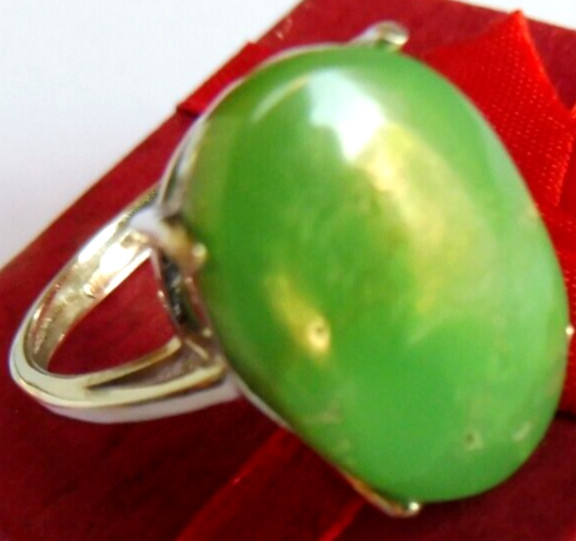 Bague en chrysoprase véritable d'exception en argent massif ciselé - 3