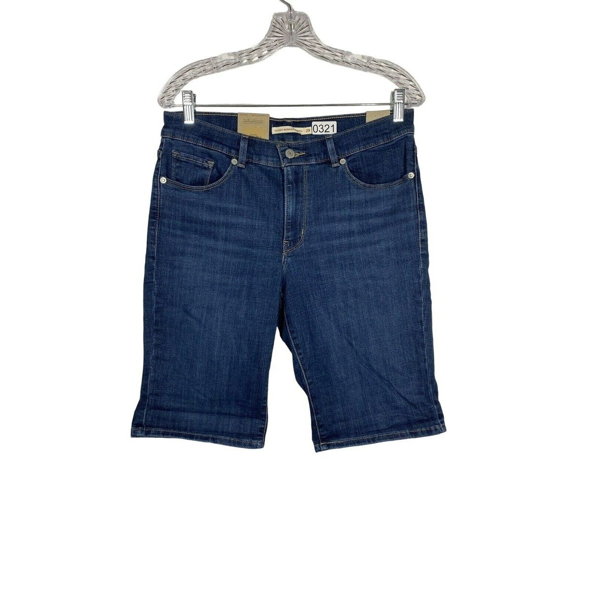 Levi’s Womens Classic Bermuda Shorts Mid Rise Stretch Fabric Size 29 Dark  Blue