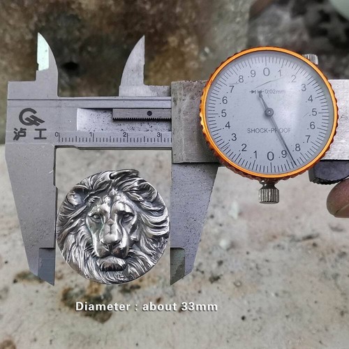 925 Sterling Silver Relief Lion Pendant Punk Jewelry TA228A Dia. 33mm - Picture 8 of 12