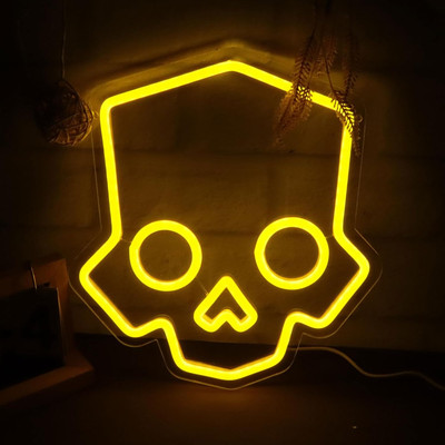 Skull Neon Sign Hero Diver Neon Lights for Game Room Decor, Man Cave Yellow Skel