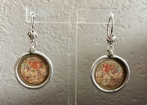 Old Ganesha Earrings Hand Painted Miniatures Under Glass Bezel Set in Silver