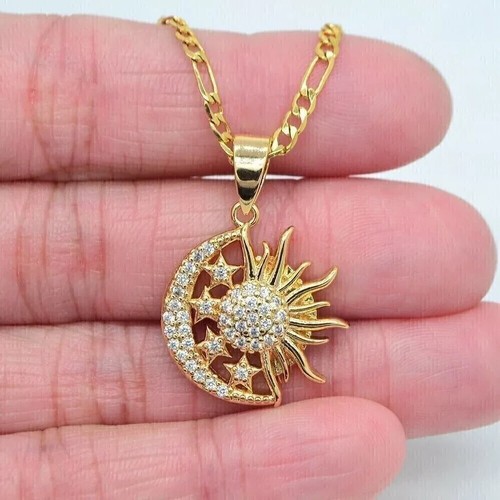 2.0Ct Round Cut Lab-Created Diamond Sun Moon Pendant 14K Yellow Gold Plated 18'' - Picture 2 of 5