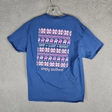 Simply Southern Women's T-Shirt Size Large Blue Short Sleeve Shop Sleep Repeat