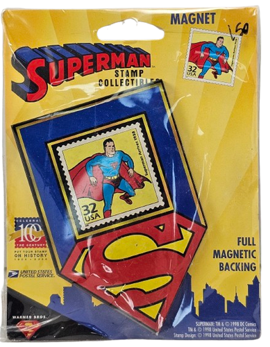 Vintage Superman Briefmarken Sammlerstücke Schlüsselanhänger & 2 Magnete DC Comics USPS 1998 - Bild 2 von 22