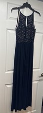 NW Nightway Sequin Keyhole Dress Size 8 - Navy - Maxi Floor Length Formal Dress
