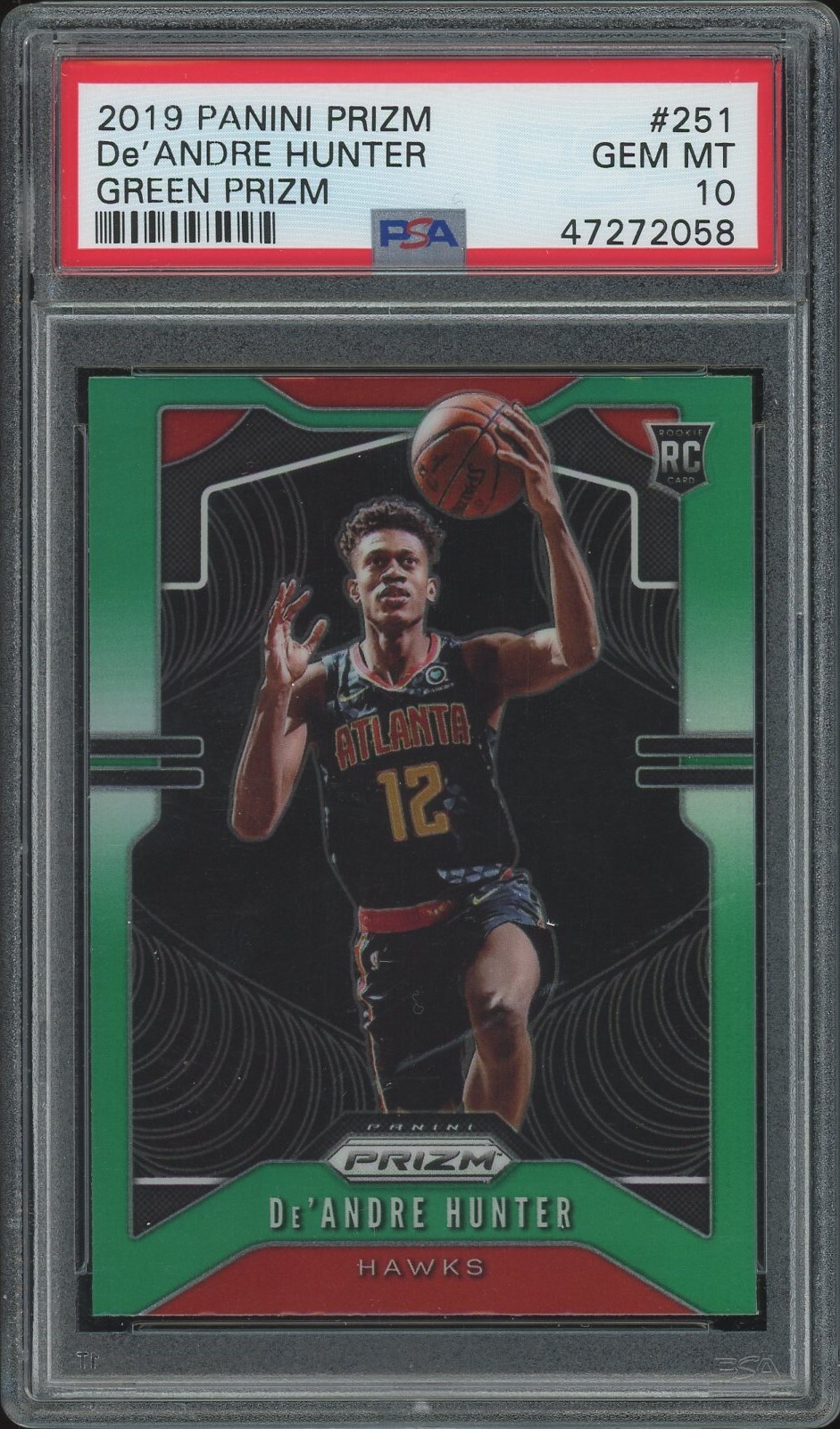 2019-20 Panini Prizm De'Andre Hunter Rookie Green Prizm PSA 10 Hawks RC #251