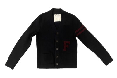 VINTAGE Abercrombie Fitch Men Sweater Blue Varsity Cardigan Logo Size  Small