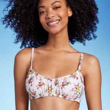 Shade  Shore Women's Ruched Underwire Bikini Top Multi Ditsy Floral Print 34B
