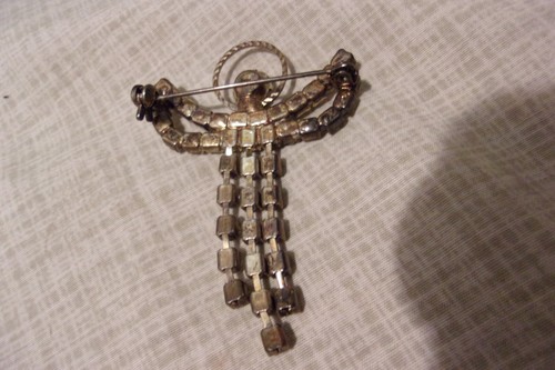 Vtg Angel Brooch Pin Sparkling Dangling Rhinestones Silver Tone Halo Wings - Picture 5 of 6