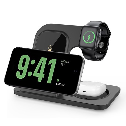 Bezprzewodowa ładowarka 3w1 Stacja szybkiego ładowania do Apple Watch 10 9 iPhone 16 15 - Zdjęcie 4 z 16