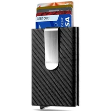 Men's RFID Blocking Money Clip Slim Carbon Fiber Credit Card Holder Alumi Wallet