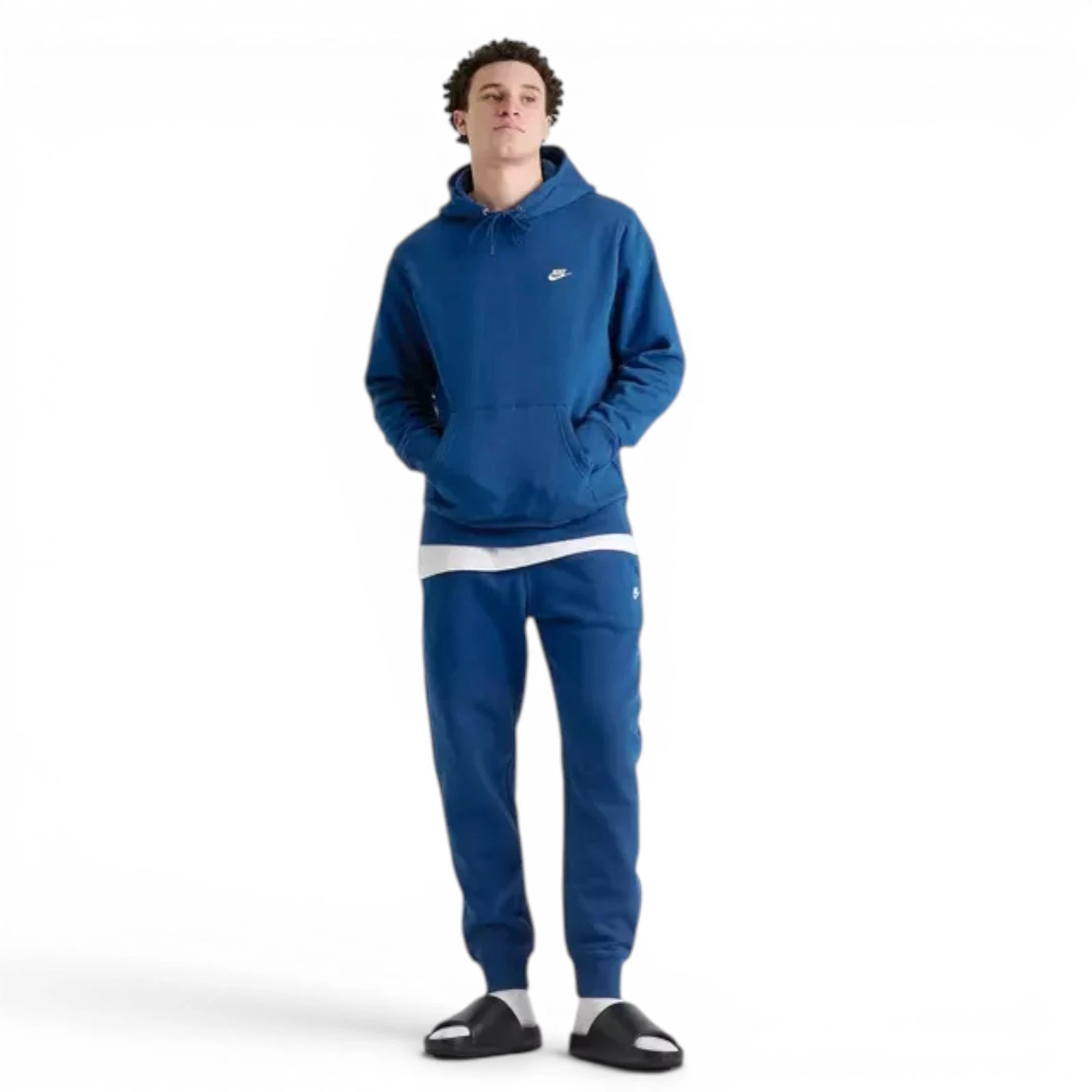Nike Club Fleece Men's 2 PC Sweatsuit Hoodie Jogger Set Tracksuit Court Blue NWT
