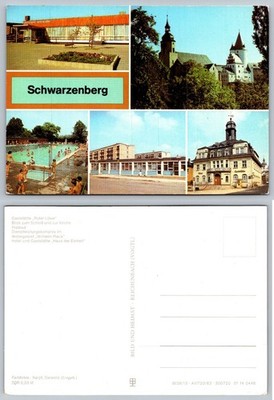 Schwarzenberg DDR Postcard Multi-View Castle Pool Town Hall East Germany