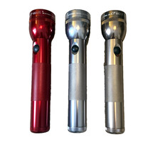 Lot of 3 -Mag Lite 10" 2 D Battery Silver Red Flashlight Maglite Made In USA