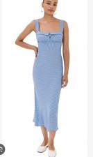 Reformation Tancy Midi Dress in Summertime Dot sz 8 Blue Red Sleeveless 