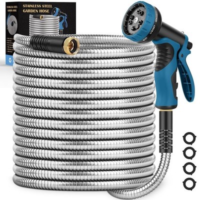 Garden Hose 100FT, Water Hose with 10 Function Nozzle, Garden Hose Metal with...