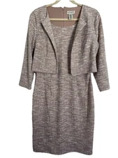 Enfocus Women’s Size 10 Faux Jacket Dress Career Dressy Tan & Cream NEW