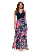 NWT Xscape Floral Maxi Dress Womens Size 10 Navy Sleeveless Formal Evening $169