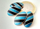 Vintage Cufflinks  gold with black & blue guilloche enamel stripes true vintage