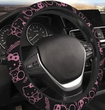 Hello Kitty Sanrio Fabric Steering Wheel Cover  Black/Pink