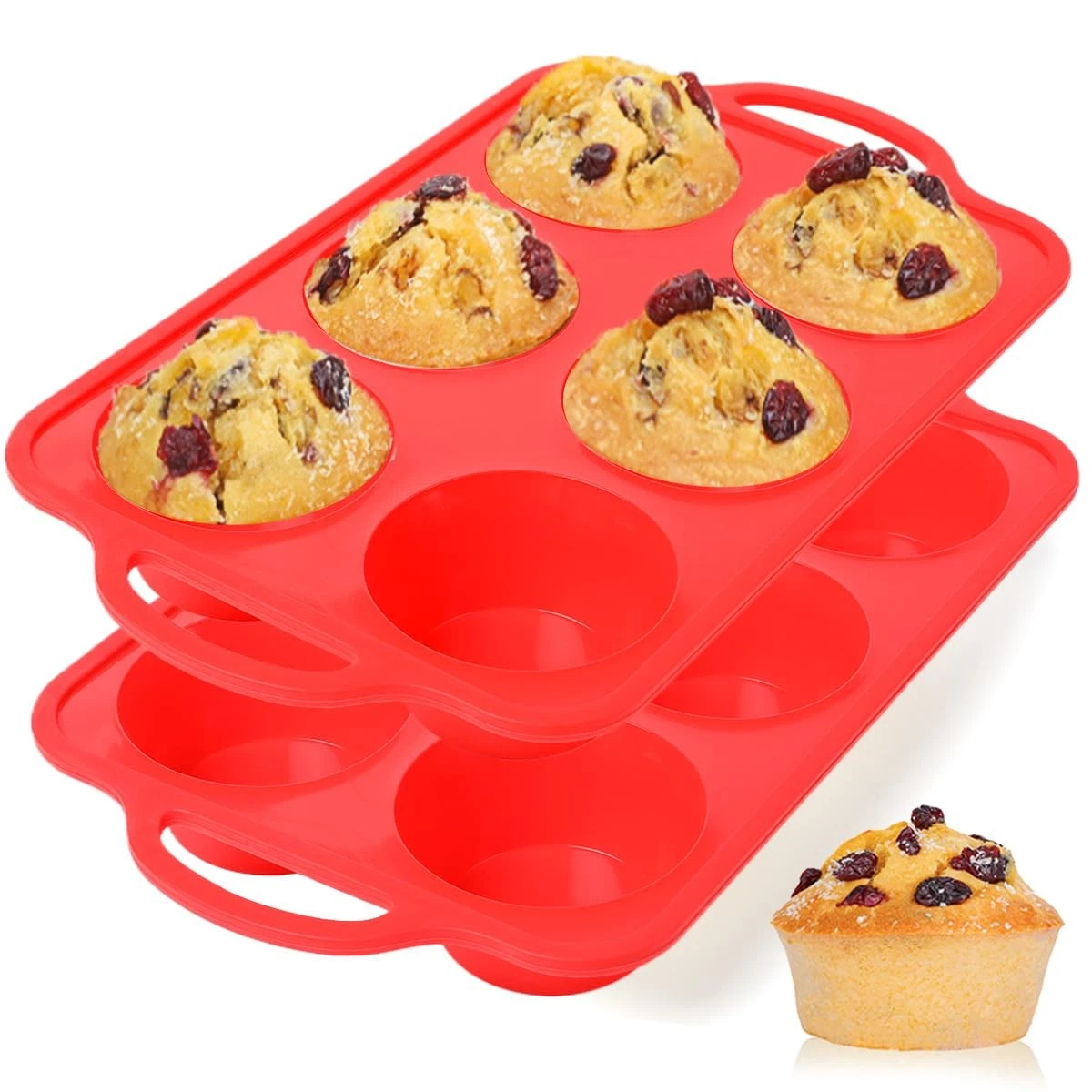 CAKETIME 2-Pack Jumbo Muffin Pan, 3.5 Inch Silicone Cups with Metal Frame