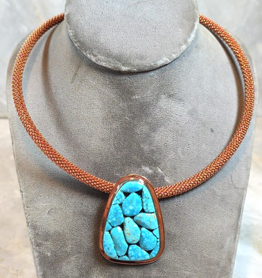 Jay King DTR Turquoise Pendant Mesh Copper Choker Necklace Desert Rose Trading