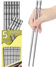 Stainless Steel Chopsticks - 5 Pairs Reusable Metal Chopsticks Dishwas
