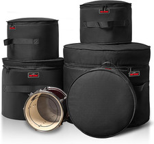 5-Piece Drum Case Set - Padded Drum Bags for 22" Kick, 12"/13"/16" Toms 14" Sn