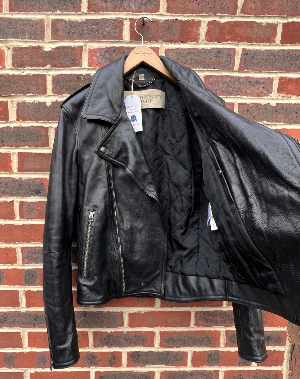 Burberry Brit Mens Leather Biker Jacket MEDIUM Black Sample Prorsum Heavyweight image 8