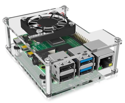 ICY 60519 BOX Raspberry Pi 4 Gehäuse mit Lüfter, durchsichtig und rahmenlos, Acr