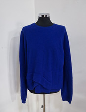 COS Blue Wool Jumper Size L Bow Detail Statement Knit Long Sleeve Crew Neck 
