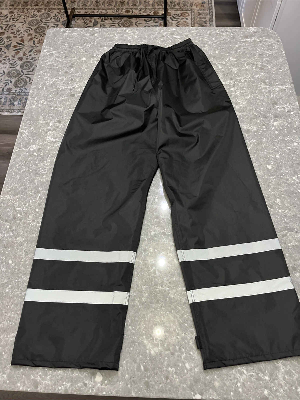 Saphirose Rain Pants Mens XL Black High Visibility Reflective Work Lightweight