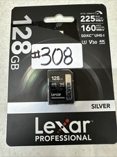 Lexar 128GB Professional Silver SD Card, UHS-I, C10, U3, V30, 4K,