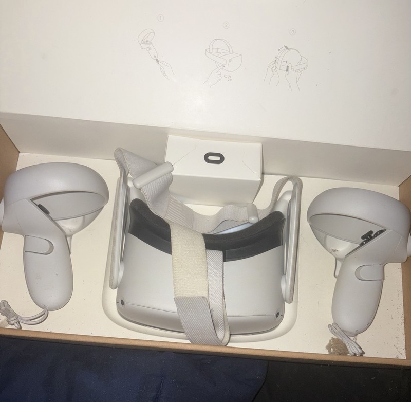 Meta Quest 2 Standalone VR Headset w/ Controllers, White **As Is**
