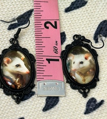 Opossum Cameo Style Dangle Earrings Black/Multi Color