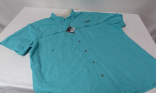 Eddie Bauer MENS SIZE 2XL Short Sleeve Button Down Shirt TEAL Guide Ripstop XXL