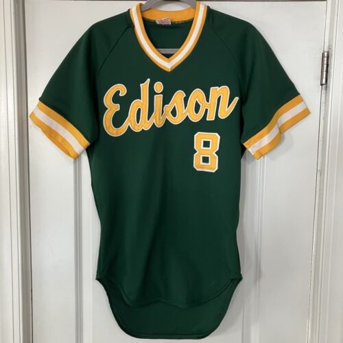 Vintage Rawlings Edison High Sewn Baseball Trikot Gr. 38 Team Issued Grün & Gelb