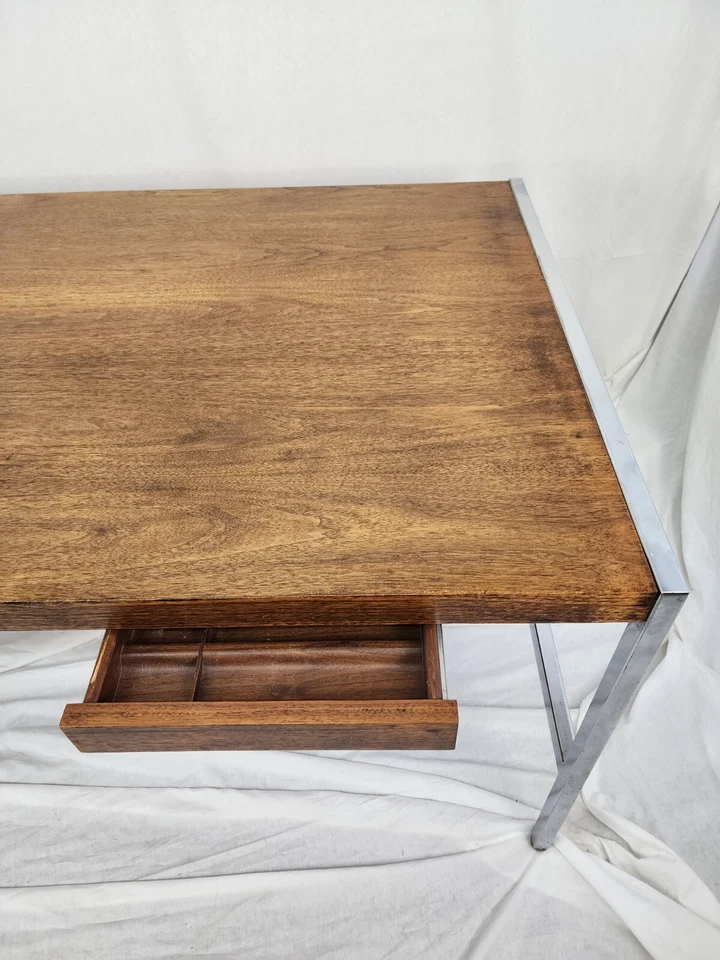 Vintage Mid Century Modern Desk Large Surface Area Chrome legs 2 drawers Sweet! - Image 2 of 4