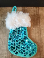  Christmas Sparkle  Stocking holiday ornament Aqua star mini 7 inch hanging 