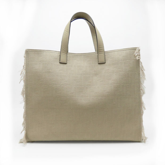 Fendi Ff Tote Bag 7Va591 Jacquard Fringe Beige Large Size 24