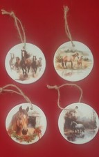 Horses Christmas Country Round Ceramic Christmas Ornaments