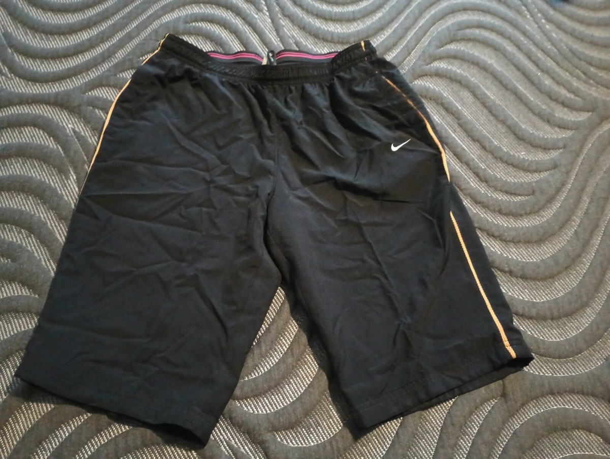 Nike Black Long Performance Running Shorts Women's Medium (8-10) Peach  Piping