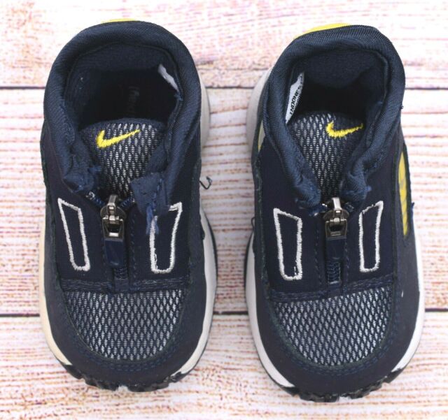 Boys Nike Play Baby Toddler Navy Blue White Yellow Zip Up Sneaker 2C | eBay