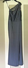 ADRIANNA PAPELL FULL LENGTH ONE SHOULDER SLATE GRAY FORMAL DRESS SIZE 4