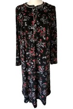 Aria Collection Nightgown Floral Velour Fleece Soft Long Sleeve Black Sz M