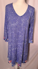 Ellen Tracy Dress Size M 3/4 sleeve Blue Tunic Vneck Rayon